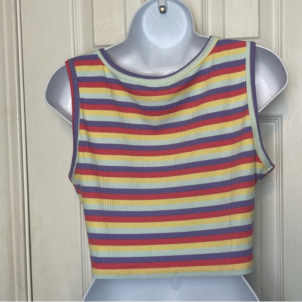 Cute Colorful Striped Front Knot Tank Top - Picture 4 of 4